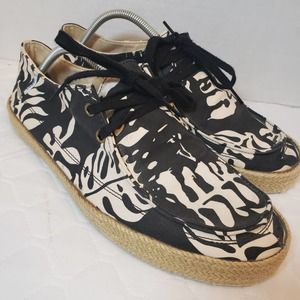 VANS Rata Vulc Tropical Shoe Sz 11 Black Cream Espadrille Rope Trim Rare HTF